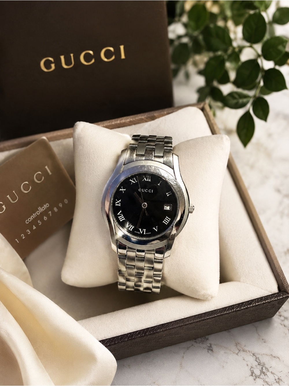 Gucci G-Timeless Black Dial Roman Numeral Swiss Made Stainless Steel Women Watch